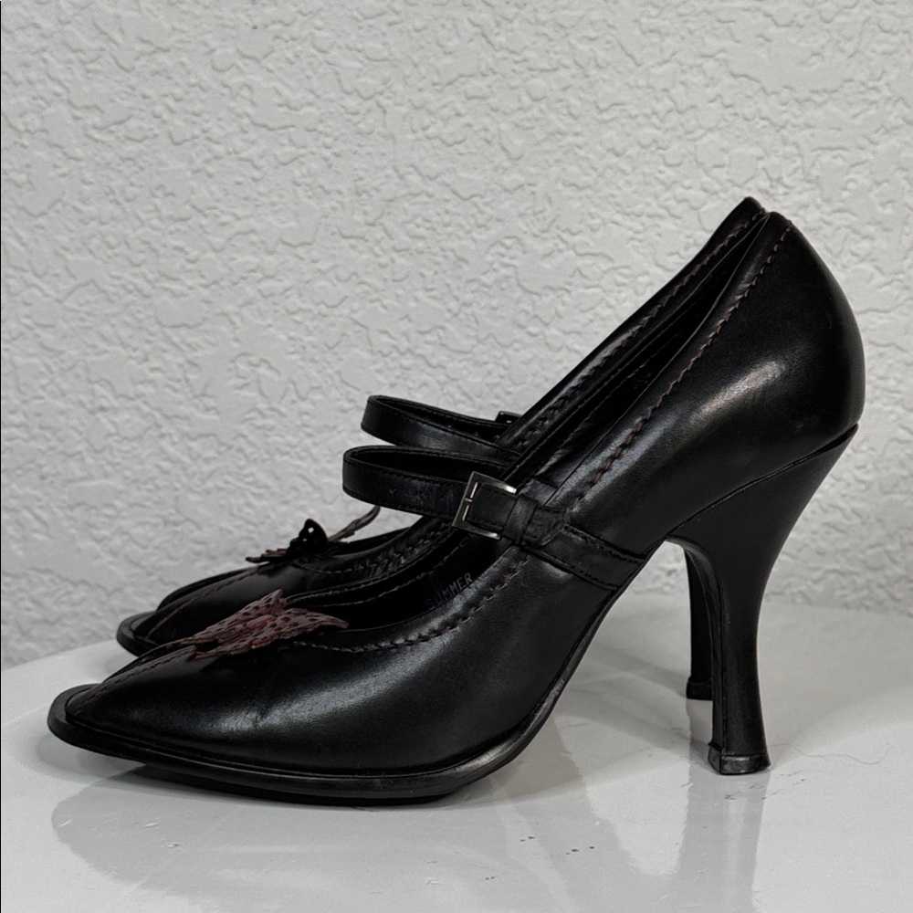 TWO LIPS SUMMER BLACK MARY JANE HEELS BUTTERFLY PEEP TOE VINTAGE Y2K SHOES - Picture 5 of 14